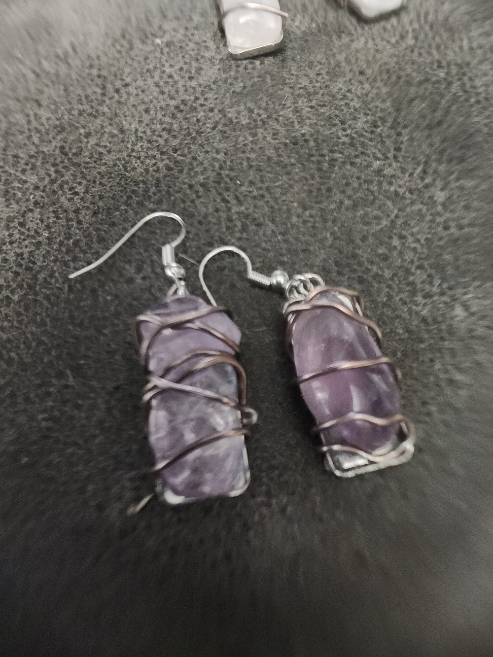 Amethyst Purple Wire-Wrap Dangle Earrings